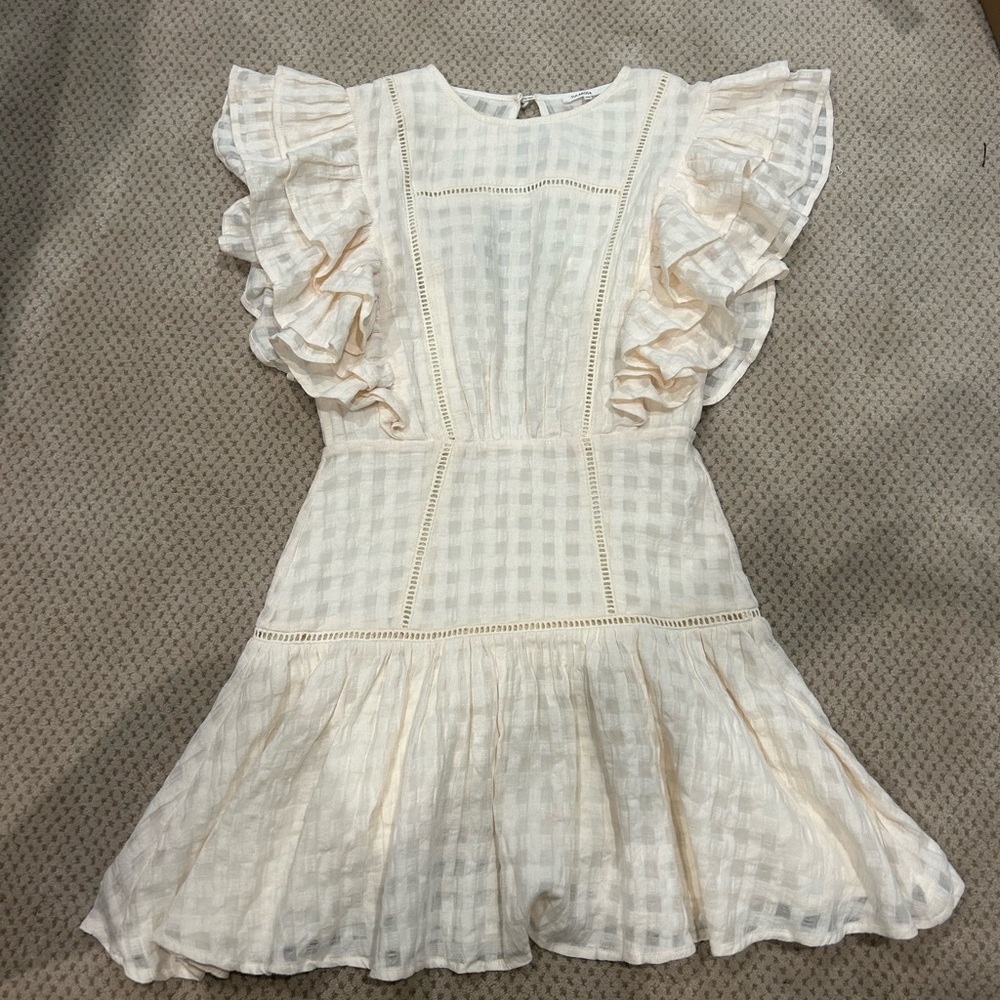 Tularosa Cream Sundress with Square Neck and Flutter Sleeves